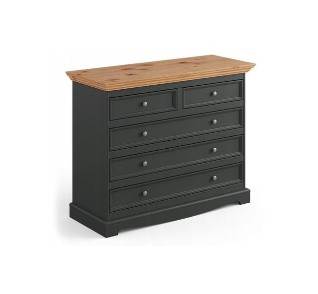 Alajuwon 5 Drawer 111.4Cm W Solid Wood Chest of Drawers Rosalind Wheeler Colour: Grey/Brown on Productcaster.