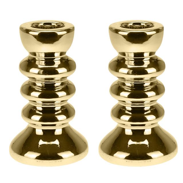 Metal Look Ceramic Candlestick (Set of 2) Fairmont Park Size: 10cm H x 6cm W x 6cm D, Colour: Gold on Productcaster.