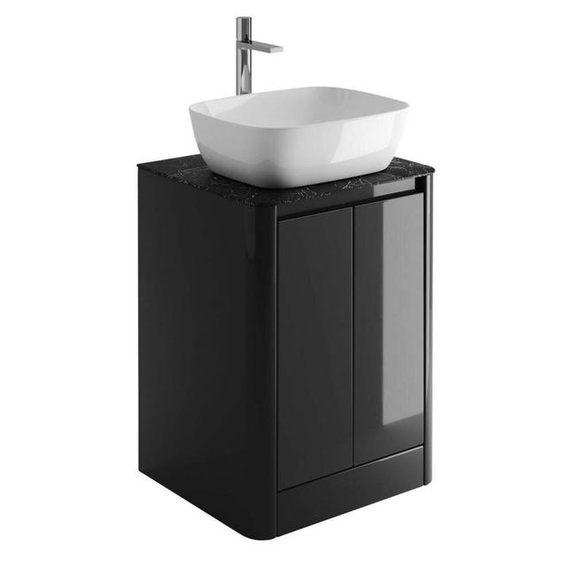 550mm Free-standing Single Vanity Ivy Bronx Vanity Unit Colour: Titanium Grey, Top Finish: Italian Slate on Productcaster.