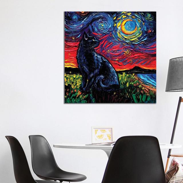 Black Cat Night II by Aja Trier - Painting Print on Canvas 17 Stories Size: 93.98cm H x 93.98cm W x 3.81cm D, Format: Wrapped Canvas on Productcaster.