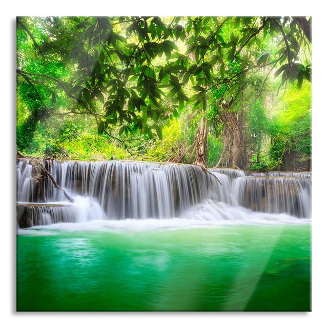 Small Waterfall In The Jungle - No Frame Print on Glass Union Rustic Size: 80cm H x 80cm W x 0.4cm D on Productcaster.