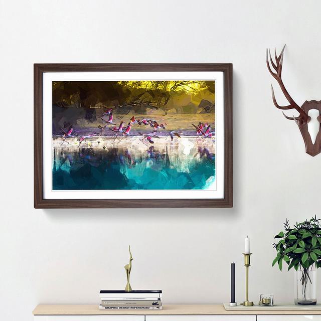 Flamingos Taking Flight in Abstract - Picture Frame Graphic Art Print East Urban Home Size: 48cm H x 65cm W x 2cm D, Frame Option: Walnut Framed on Productcaster.