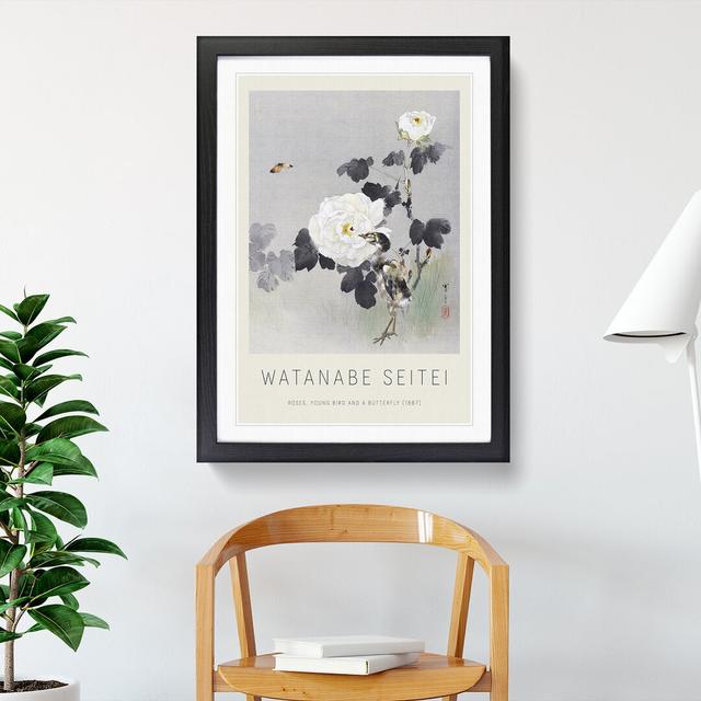 Young Bird and Butterfly Print by Watanabe Seitei - Picture Frame Painting East Urban Home Frame Option: Black, Size: 48cm H x 36cm W x 2cm D on Productcaster.