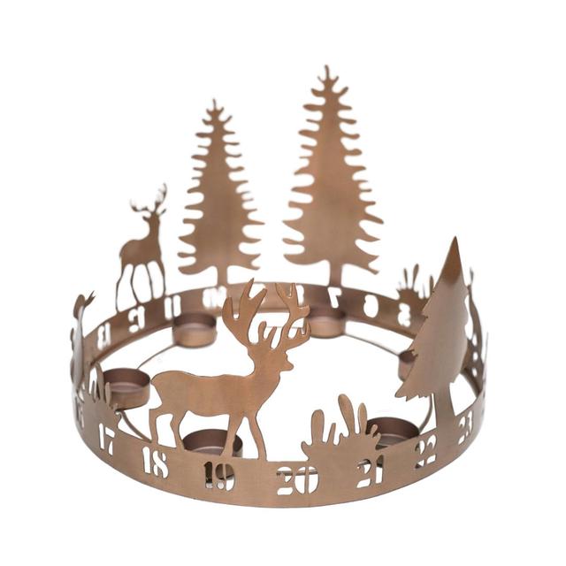 Round Advent Forest Tealight Centrepiece Metal Copper H25cm W33cm D33cm Alpen Home on Productcaster.