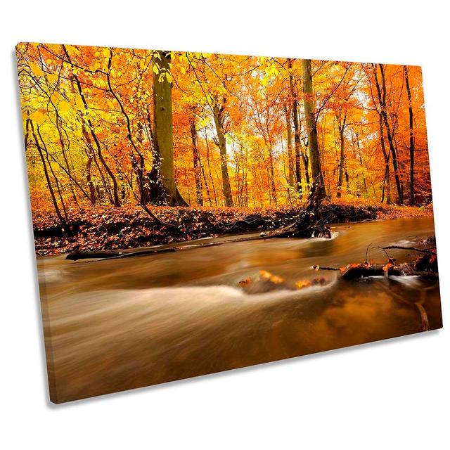 Orange Forest River Sunset - Wrapped Canvas Print Union Rustic Size: 61cm H x 91.4cm W on Productcaster.