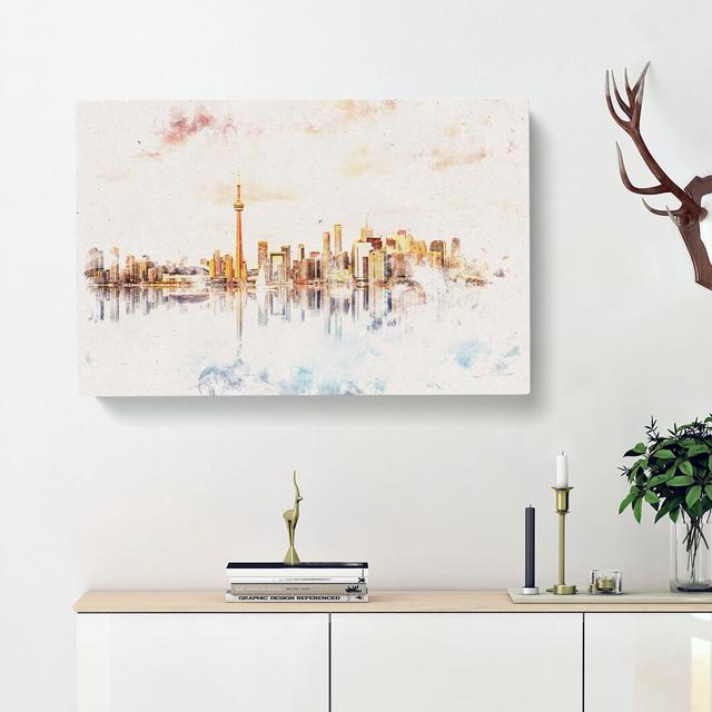 Reflection Of The Toronto Skyline Watercolour - Wrapped Canvas Print East Urban Home Size: 60cm H x 91cm W x 3cm D on Productcaster.