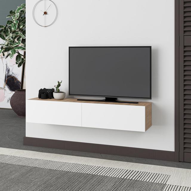 Bowning Wall-Mounted TV Stand for TVs Up to 42 Inches Stylish and Functional Entertainment Unit Latitude Run Colour: Oak/White on Productcaster.