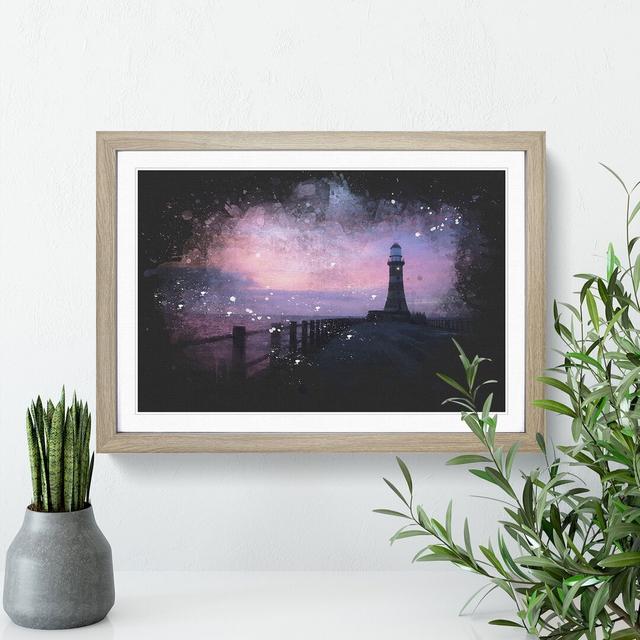 Lighthouse at Sunset - Picture Frame Graphic Art East Urban Home Frame Option: Oak Framed, Size: 48cm H x 65cm W x 2cm D on Productcaster.