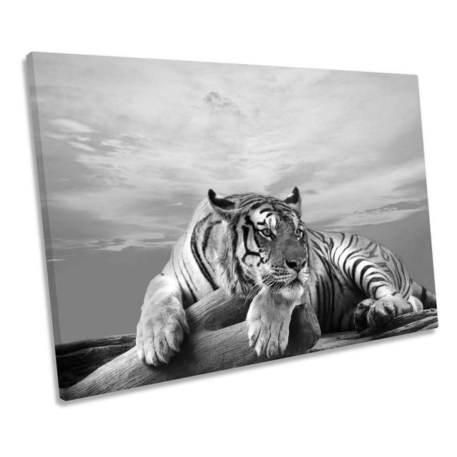 Tiger Sunset B&W - Wrapped Canvas Print Bloomsbury Market Size: 40.6cm H x 61cm W x 2cm D on Productcaster.