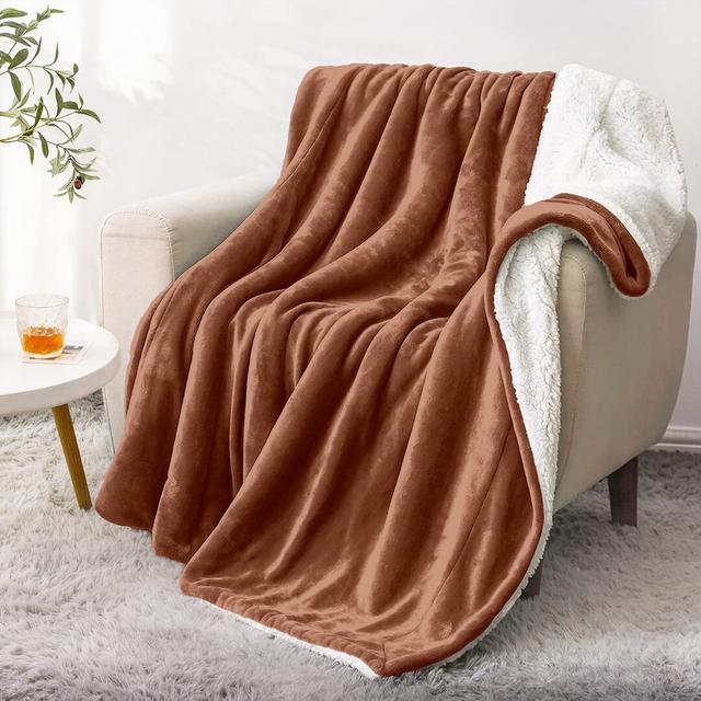 Sherpa Fleece Fur Thick Reversible Blanket Throw Canora Grey Colour: Camel, Size: 200cm W x 240cm L on Productcaster.