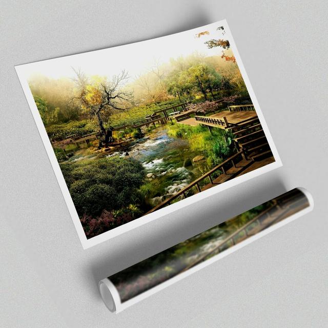 Japanese Garden - Graphic Art Print on Paper East Urban Home Size: 100cm H x 141.4cm W on Productcaster.