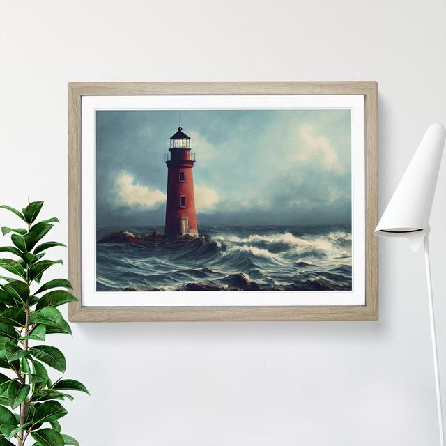 XH1022-8659X Super Lighthouse Seascape - Single Picture Frame Print Breakwater Bay Frame Colour: Oak, Size: 34cm H x 46cm W x 2cm D on Productcaster.