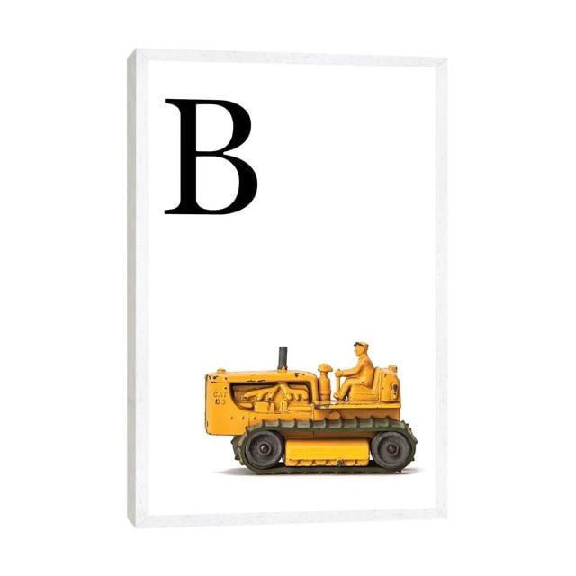 B Bulldozer Yellow White Letter - Print on Canvas Williston Forge Size: 66.04cm H x 45.72cm W x 3.81cm D, Format: White Framed on Productcaster.