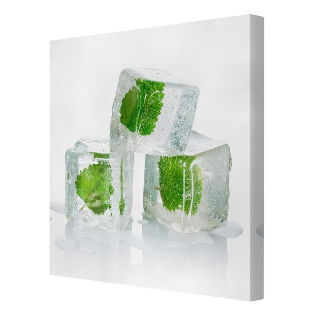 3 Ice Cubes with Lemon Balm Photographic Print on Canvas East Urban Home Size: 80 L x 80 W on Productcaster.