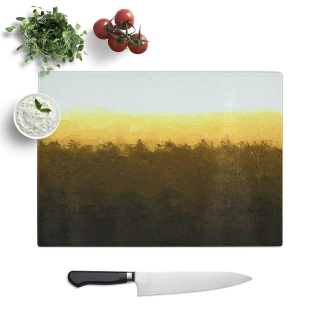 Tempered Glass Yellow Sunrise Over the Forest in Abstract Chopping Board East Urban Home Size: 28.5 cm W x 20 cm L on Productcaster.