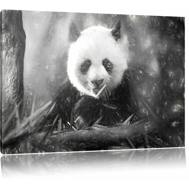 Leinwandbild Niedlicher Panda isst Bambus East Urban Home Größe: 70 cm H x 100 cm B on Productcaster.