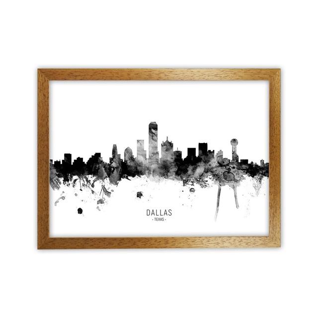 Dallas Texas Skyline Black White City Name by Michael Tompsett - Graphic Art Print Latitude Run Format: Brown Framed, Size: 64cm H x 88cm W x 3cm D on Productcaster.