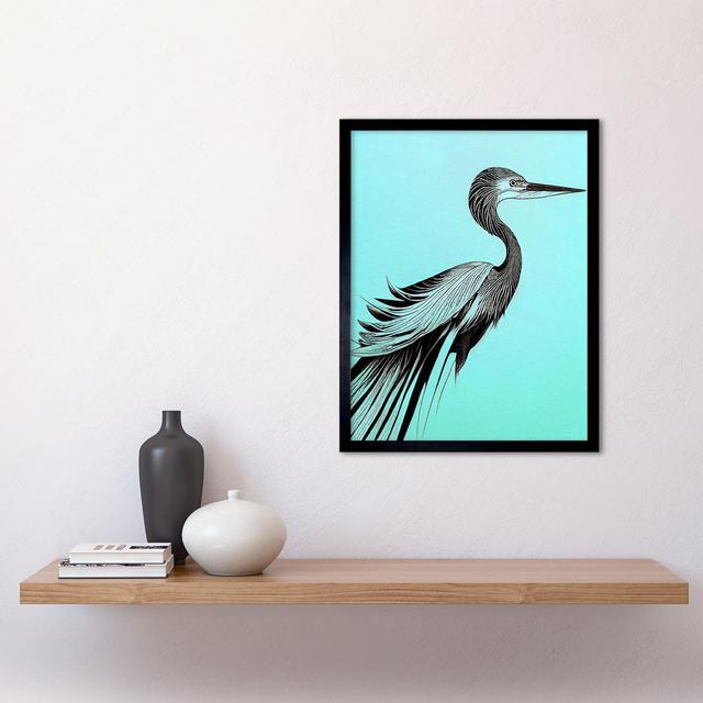 Heron Pen Ink Black On Baby Blue - Single Picture Frame Print Wee Blue Coo on Productcaster.