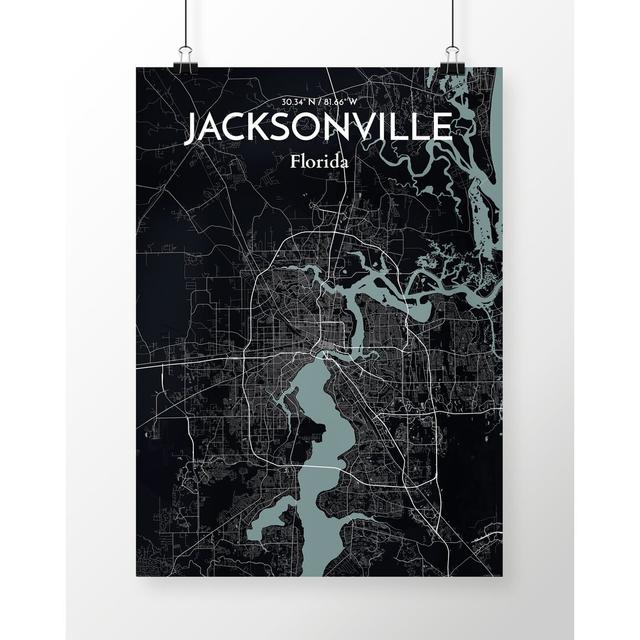 Jacksonville City Map - Unframed Graphic Art Print on Paper East Urban Home Size: 70.8cm H x 40.6cm W x 0.13cm D, Colour: Light Blue on Productcaster.