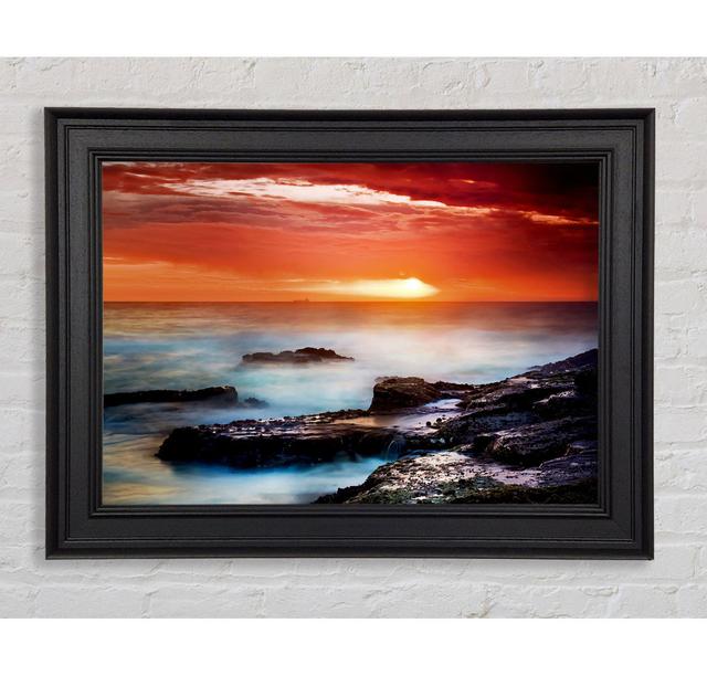 Misty Ocean Sunset Framed Print House of Hampton Size: 84.1cm H x 142.2cm W x 8cm D, Format: Gold Black Framed Paper on Productcaster.