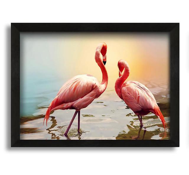 Flamingo Sunset - Picture Frame Graphic Art on Canvas Bay Isle Home Size: 30cm H x 42cm W x 10cm D on Productcaster.