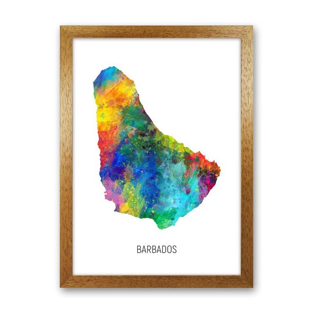 Barbados Watercolour Map by Michael Tompsett - Graphic Art Latitude Run Format: Brown Framed, Size: 63cm H x 46cm W x 3cm D on Productcaster.