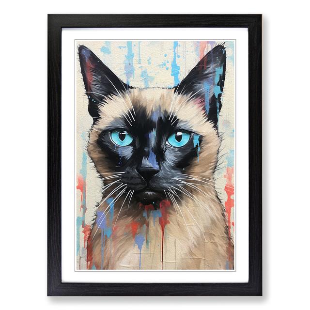 Siamese Cat Action Painting No.3 - Print Marlow Home Co. Frame Colour: Black, Size: 64cm H x 46cm W x 2cm D on Productcaster.