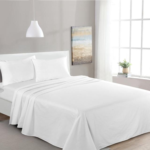 Azwa 300 Thread Count 100% Cotton Flat Sheet Ebern Designs Size: King (250 x 280 cm), Colour: White on Productcaster.