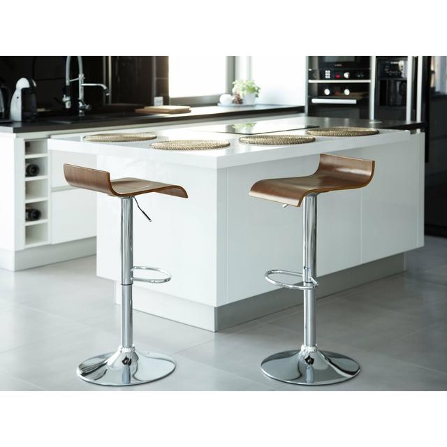 Wora Height Adjustable Swivel Bar Stool Zipcode Design Base Colour: Light Wood, Seat Colour: Grey on Productcaster.