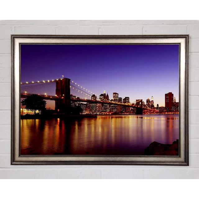 New York City Reflections Of Brooklyn Bridge - Einzelne Bilderrahmen Kunstdrucke Ebern Designs Größe: 84,1 cm H x 118,9 cm B x 1,5 cm T on Productcaster.