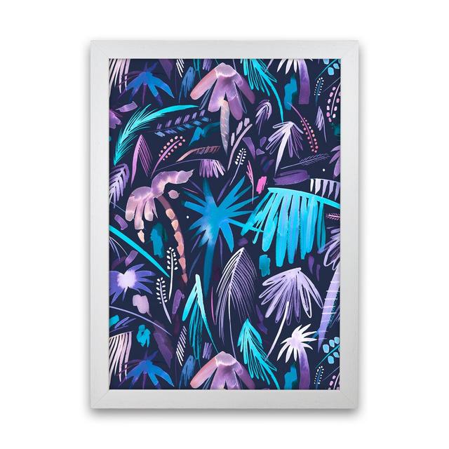 Brushstrokes Tropical Palms Navy - Print 17 Stories Frame Option: White Framed, Size: 63cm H x 46cm W x 3cm D on Productcaster.