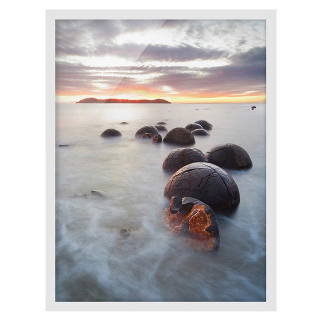 Picture With Frame - Moeraki New Zealand - Portrait 4:3 Highland Dunes Size: 55cm H x 40cm W x 2cm D, Frame Option: White Framed on Productcaster.