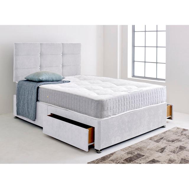 Divan Bed Base with Cube Headboard 17 Stories Size: Small Double (120 x 190 cm), Colour: White, Storage Type: No Drawers on Productcaster.