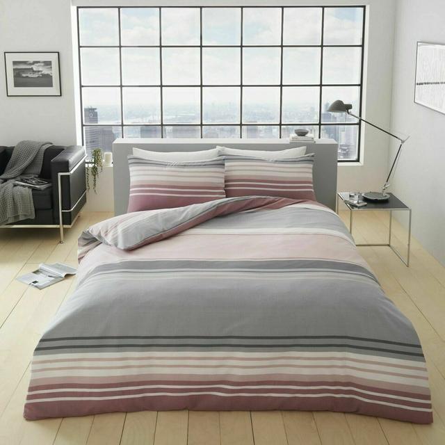 Hirondina Cotton Blend, Polyester Striped Duvet Cover Set with Pillowcases 17 Stories Size: Double Duvet Cover + 2 Pillowcases, Colour: Blush Pink on Productcaster.