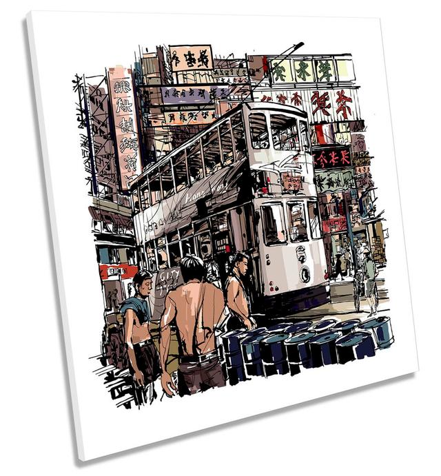 Z0103 Hong Kong Tram City - Wrapped Canvas Print ClassicLiving Size: 60cm H x 60cm W x 2cm D on Productcaster.