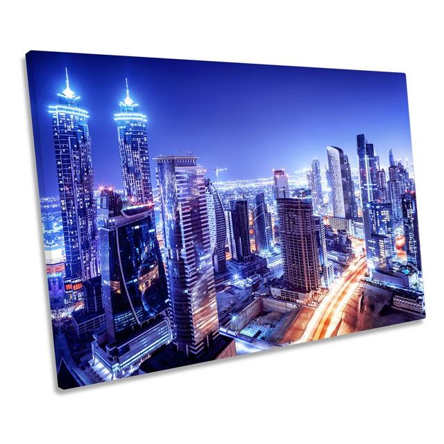 Dubai City Skyline Night - Wrapped Canvas Art Prints Ebern Designs Size: 50.8cm H x 76.2cm W x 2cm D on Productcaster.