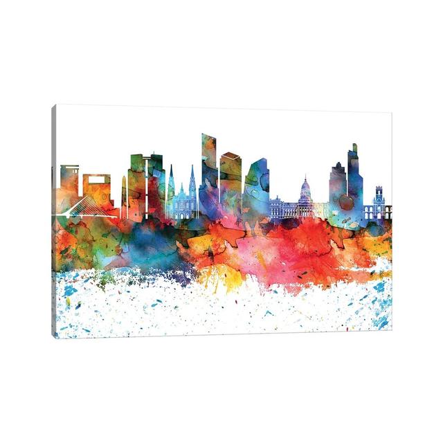 Buenos Aires Colourful Watercolour Skyline by WallDecorAddict - Wrapped Canvas Painting Latitude Run Size: 30.48cm H x 45.72cm W x 1.91cm D on Productcaster.