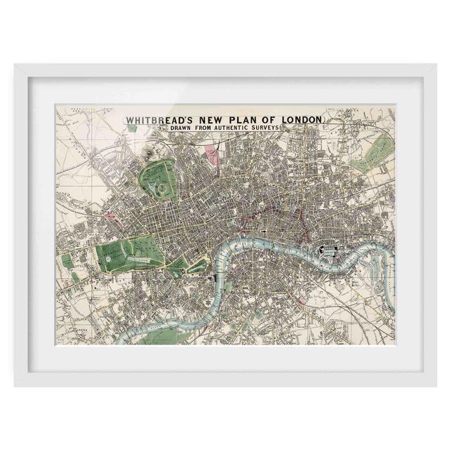 Vintage City Map London - Picture Frame Graphic Art Williston Forge Size: 50cm H x 70cm W x 2cm D, Frame Option: White on Productcaster.