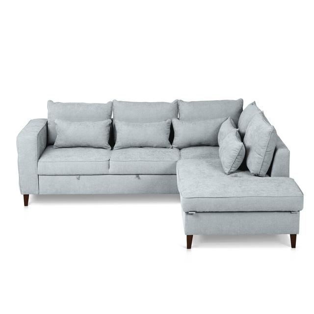 Ecksofa Degaglia mit Bettfunktion Ebern Designs Ausrichtung: Rechts ausgerichtet, Beinfarbe: Braun, Farbe der Polsterung: Hellblau on Productcaster.