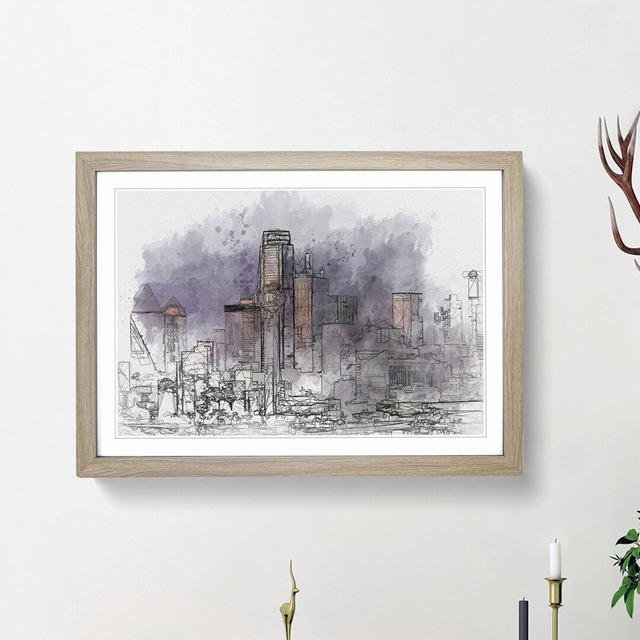 Dallas Texas Skyline at Dusk in Abstract - Picture Frame Graphic Art Print East Urban Home Size: 36cm H x 48cm W x 2cm D, Frame Option: Oak Framed on Productcaster.