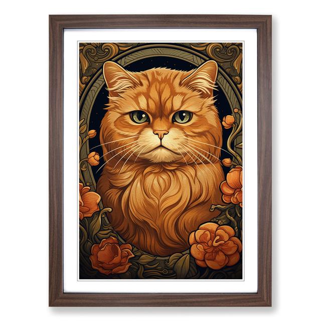 Cat Nouveau - Print Marlow Home Co. Format: Walnut Framed, Size: 34cm H x 25cm W x 2cm D on Productcaster.