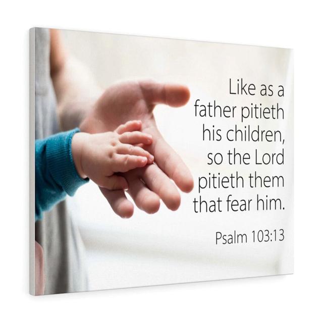 Like as a Father Psalm 103:13 - Wrapped Canvas Typography Blue Elephant Size: 30cm H x 41cm W on Productcaster.