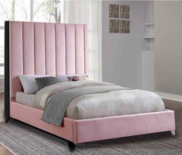 Alexo Bed Double Plush Velvet Cream Envisage Trade Size: Small Double (4'), Colour: Pink on Productcaster.