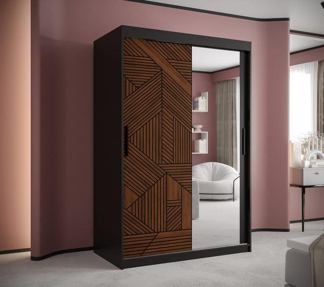 Mars II Sliding Door Wardrobe W120cm – Compact Black, Dark Walnut with Mirrored Door & Ample Storage Brayden Studio on Productcaster.