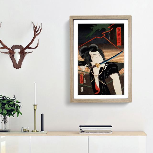 Man with a Samurai Sword by Toyohara Kunichika - Picture Frame Art Print East Urban Home Size: 65cm H x 48cm W x 2cm D, Frame Option: Oak Framed on Productcaster.