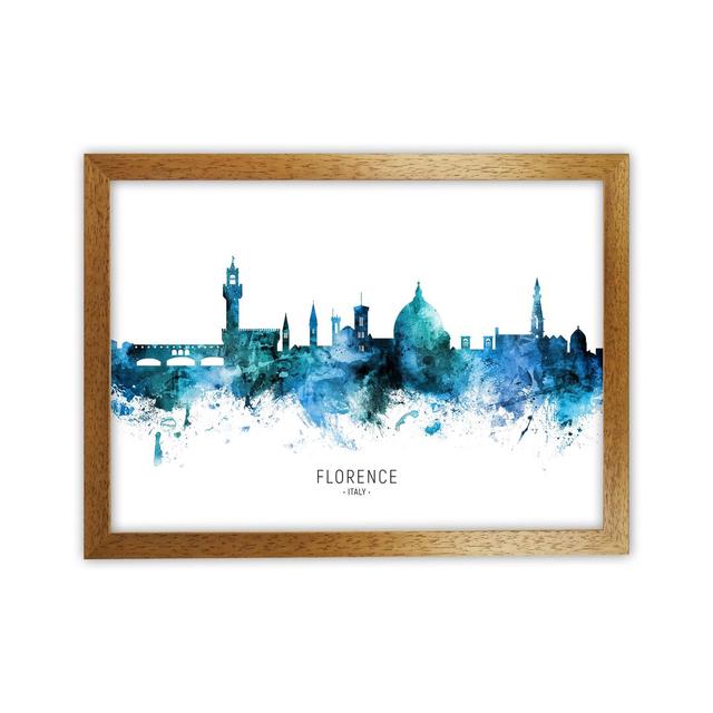 Florence Italy Skyline Blue City Name by Michael Tompsett - Print Ebern Designs Size: 34cm H x 46cm W x 3cm D, Format: Oak Framed on Productcaster.