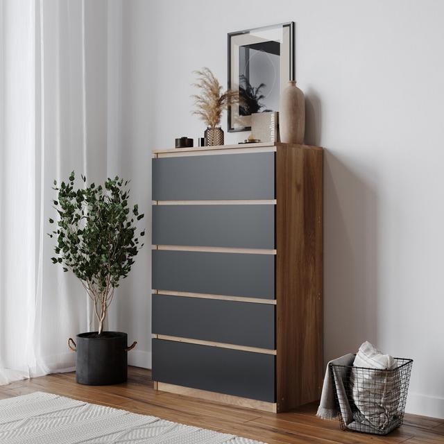 Baptistine 5 Drawer 70Cm W Chest of Drawers 17 Stories Colour: Oak/Black on Productcaster.