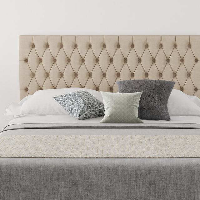 Shaylee Upholstered Headboard Etta Avenue Size: Super King (6'), Upholstery: Linen Beige on Productcaster.