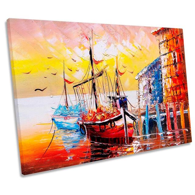 Sail Boat Yacht Ship Sunset Repro Framed - Wrapped Canvas Art Prints Longshore Tides Size: 81.3cm H x 121.9cm W x 4cm D on Productcaster.