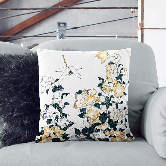 Dragonfly and Bellflower by Katsushika Hokusai Cushion with Filling East Urban Home Size: 55cm H x 55cm W x 20cm D, Backing Colour: Black on Productcaster.